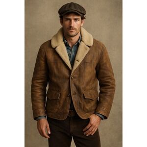 Sickafus Pat Garrett Shearling Ranch Coat Brown Leather Western Jacket Men's XL